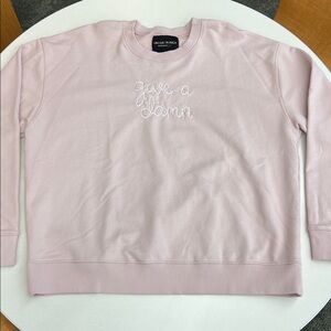 Lingua Franca Give A Damn light pink and white crewneck sweatshirt long sleeve
